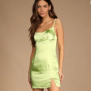 Lulus Lime Green Satin Bustier Mini Dress